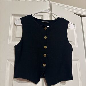 Zara Womens Black Button-Up Vest